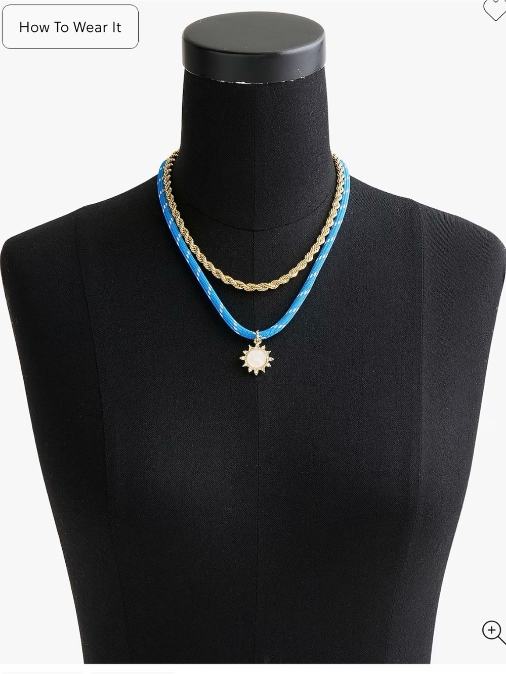 J. Crew Gold Rope & Blue Cord Sun Pendant Layered Necklace